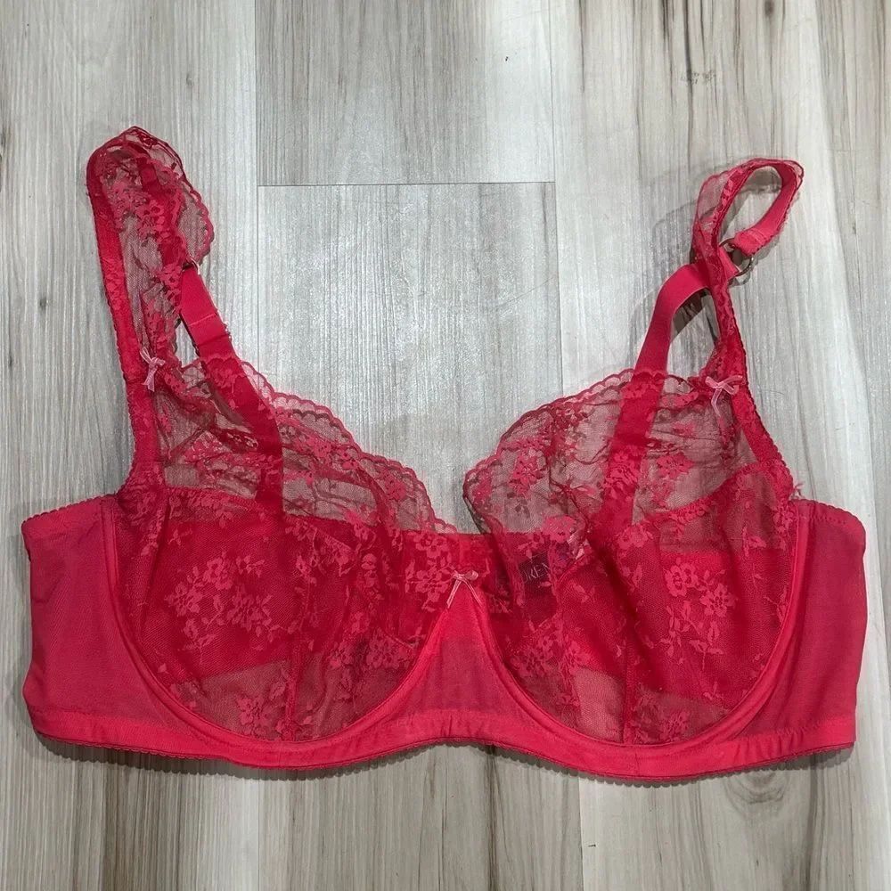 Adore Me Pink Lace Semi Sheer Bra Women’s 44G